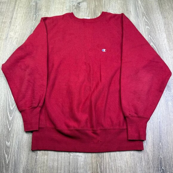Vintage Champion Reverse Weave Mens Red Crew Neck Pullover Sweatshirt Size XL - Picture 1 of 10